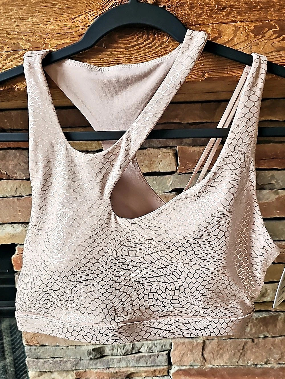 Fabletics Metallic Snake Print Sports Bra Animal Print Tank Top in Pink Size